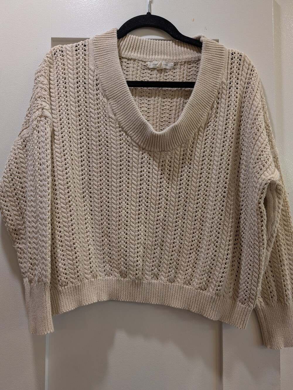 100% Cotton Boxy Cropped V Neck Sweater,M